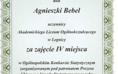 Sukces uczennicy klasy II – Agnieszki Bebel w prestiżowym konkursie